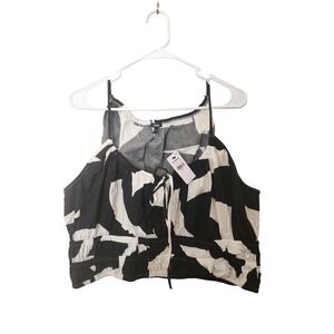 EXPRESS Black White Abstract Print Tie Front Crop‎ Tank Top Womens XL